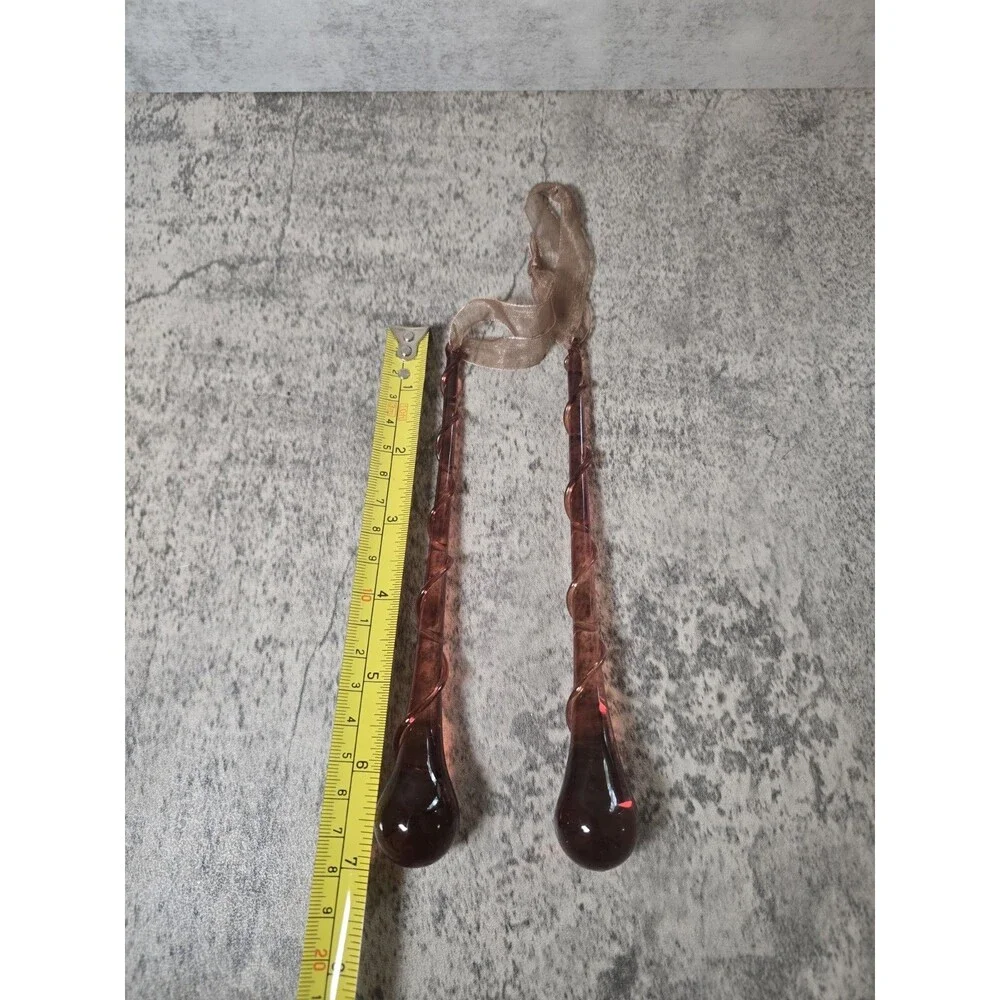2 Vtg Glass Blown Christmas Ornament Long Teardrop Tear Drop Brown Art Glass